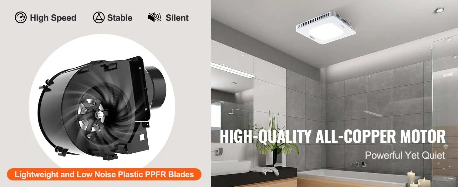 Extractor de aire para baño VEVOR con funcionamiento silencioso, estable y de alta velocidad con aspas ligeras de ppfr.