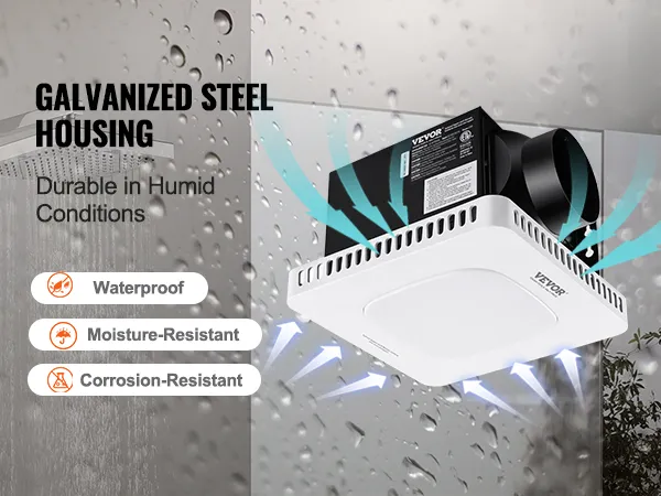 Extractor de aire para baño VEVOR con carcasa de acero galvanizado, resistente al agua, a la humedad y a la corrosión.
