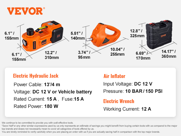 thumbnail image 2 of VEVOR 5 Ton Electric Car Jack With Impact Wrench - 12V Hydraulic Auto Jack, Lifts 6.1-16.5 Inches 2 of 4
