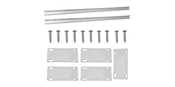 Componentes del kit de transporte de luces de cultivo de interior VEVOR con rieles, tornillos y placas de metal.