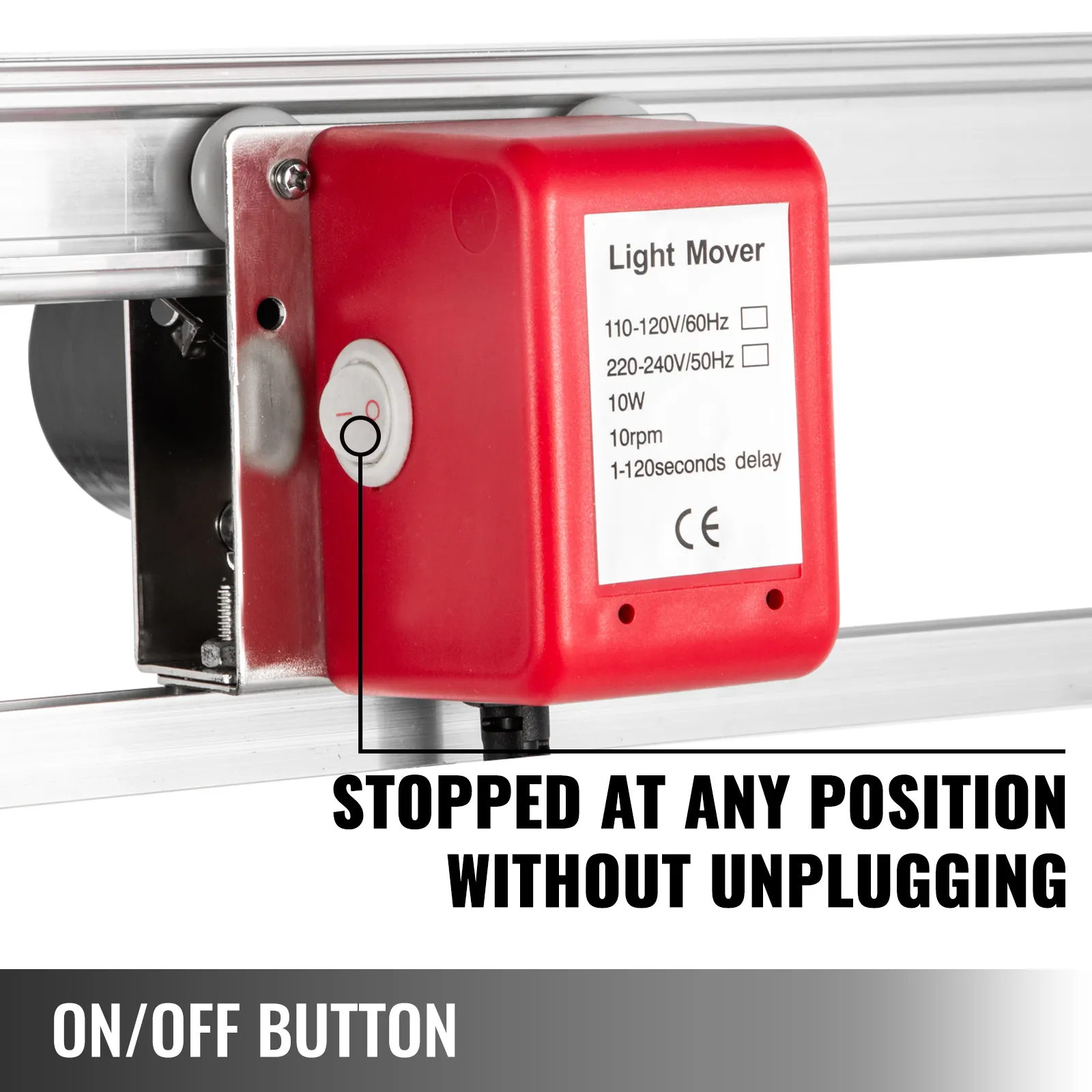 Kit de movimiento de luz de cultivo interior VEVOR, unidad roja con botón de encendido/apagado y retardo ajustable.