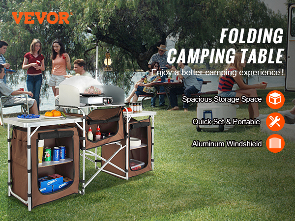 VEVOR Camping Kitchen Table, Folding Outdoor Cooking Table with