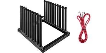 VEVOR windshield rack with black frame and bundled red bungee cords.