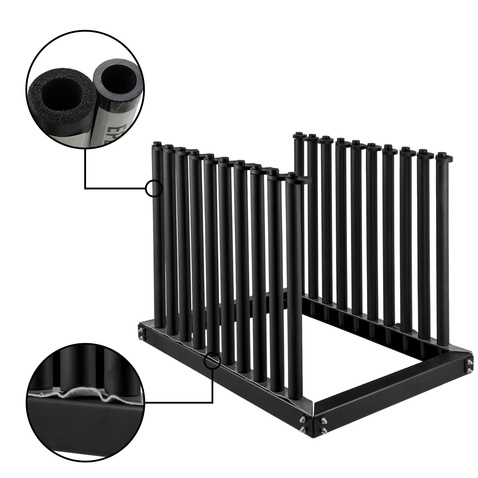 black VEVOR windshield rack with foam-padded slots for secure holding.