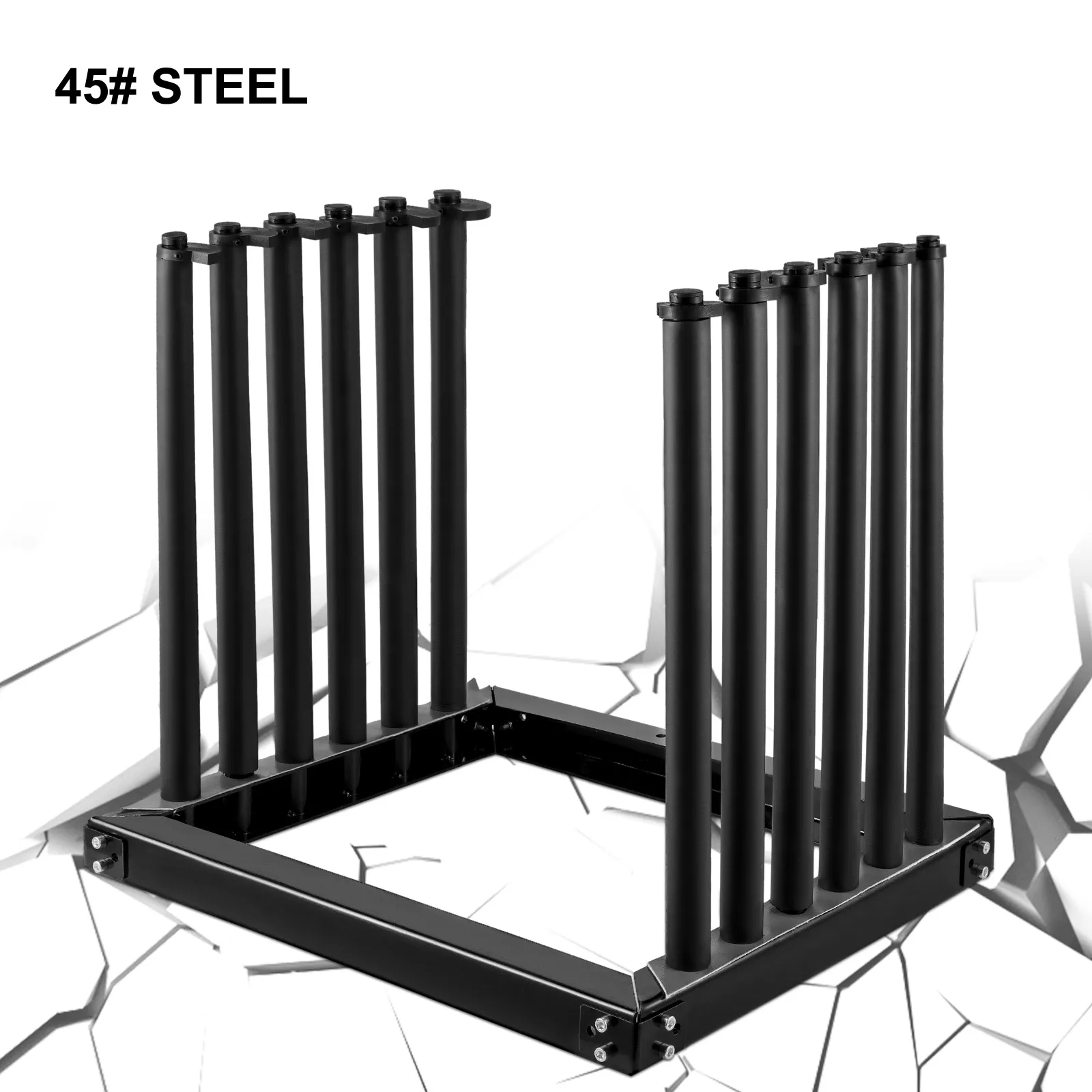 VEVOR windshield rack in black 45# steel with vertical slots on a cracked white background.