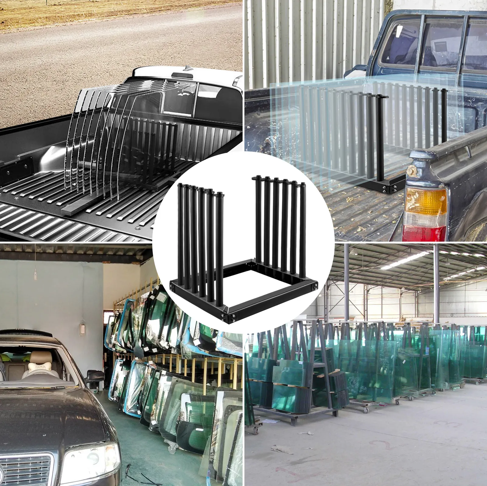 VEVOR windshield rack in truck beds and storage areas with multiple windshields