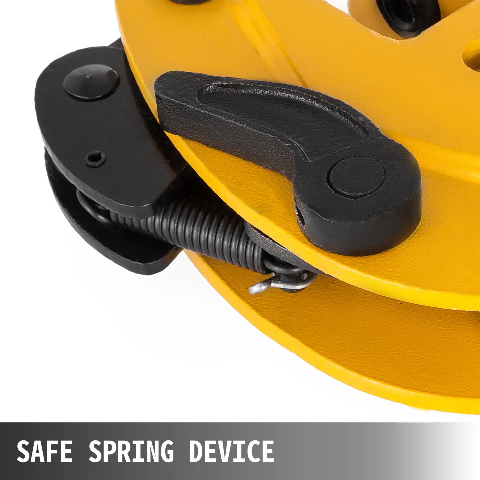 yellow VEVOR plate lifting clamp with safe spring device.