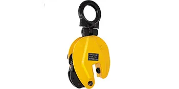 yellow VEVOR plate lifting clamp with black top hook and safety latch.