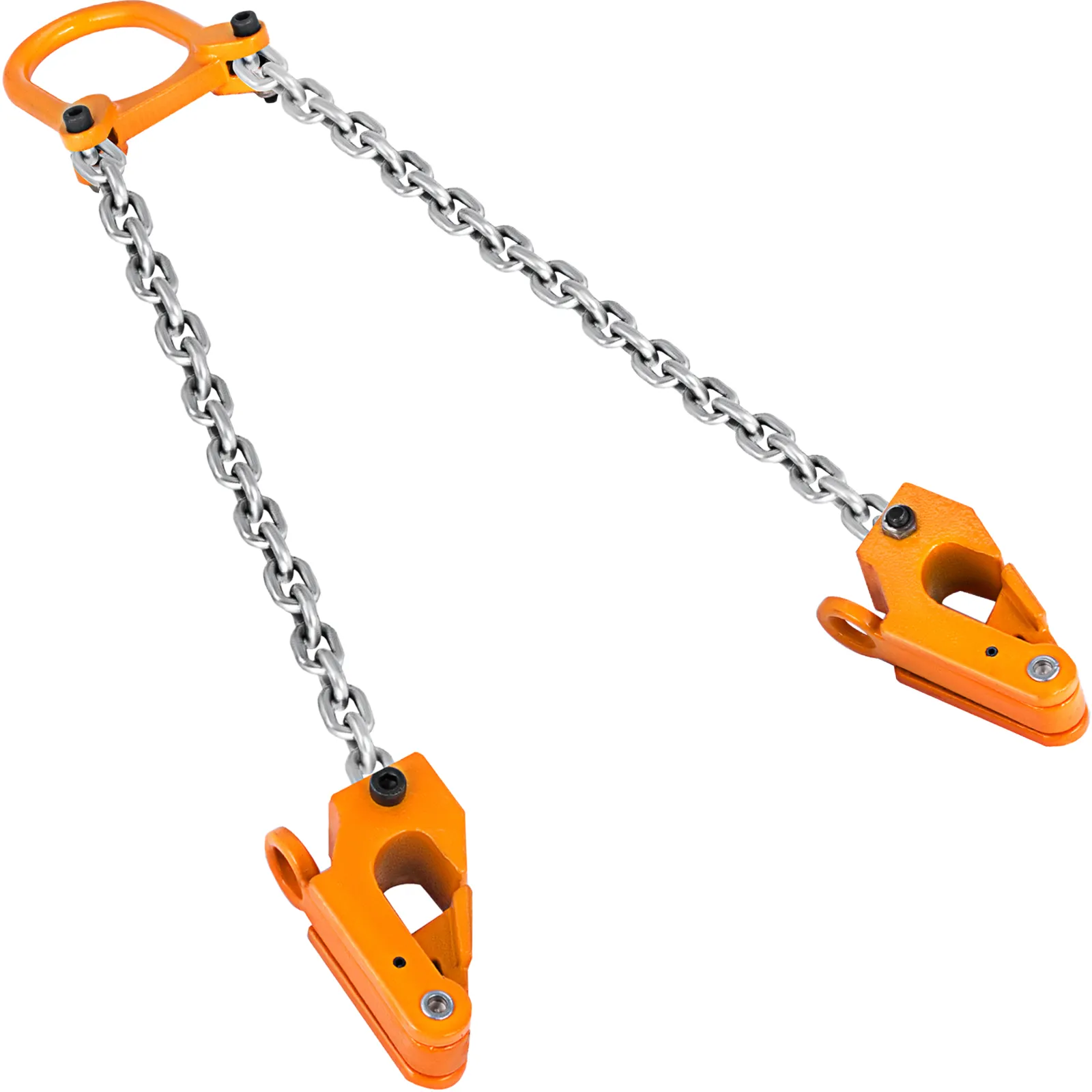 orange VEVOR drum lifter with durable silver chains and secure clamps.