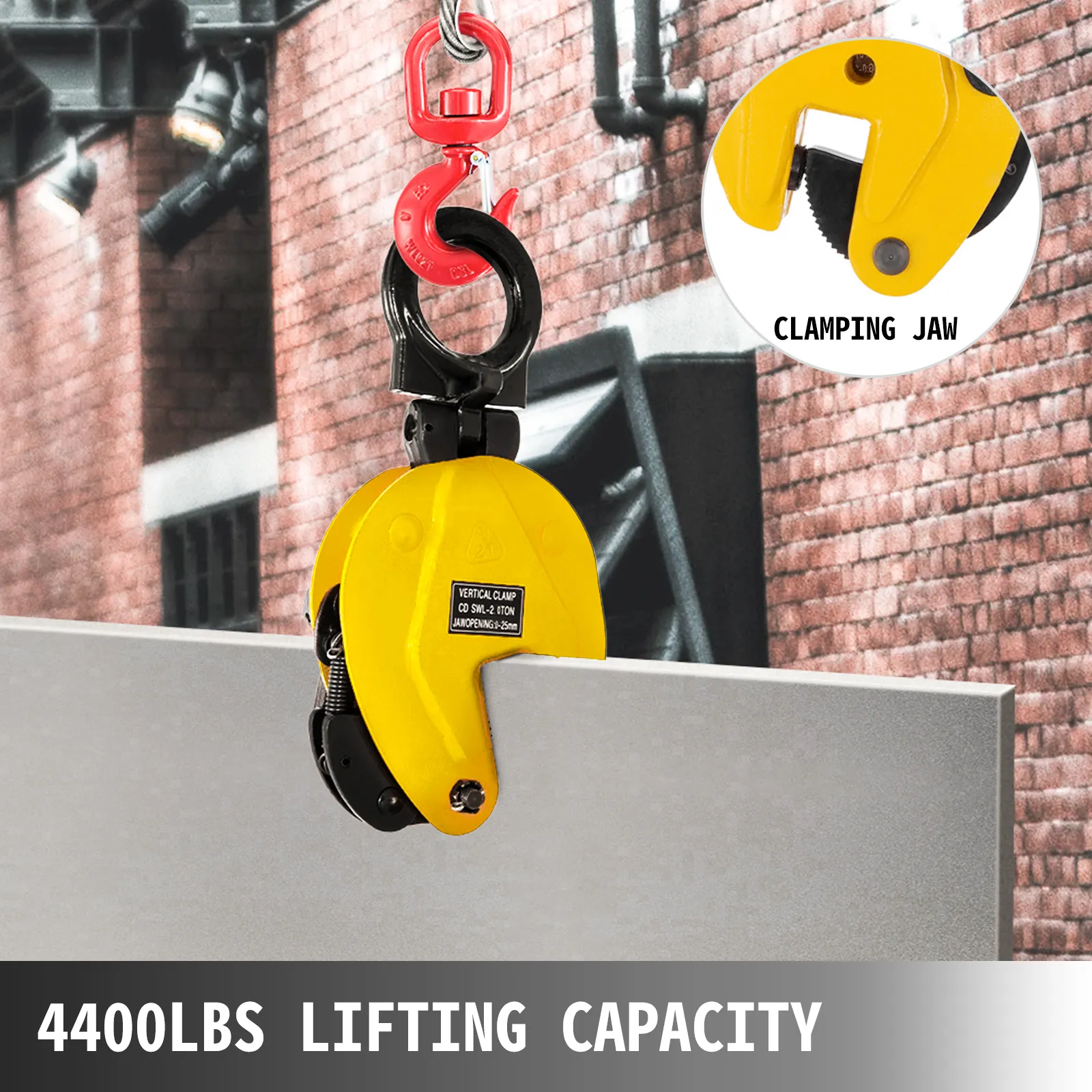 VEVOR plate lifting clamp with 4400lbs capacity and clamping jaw for secure grip.
