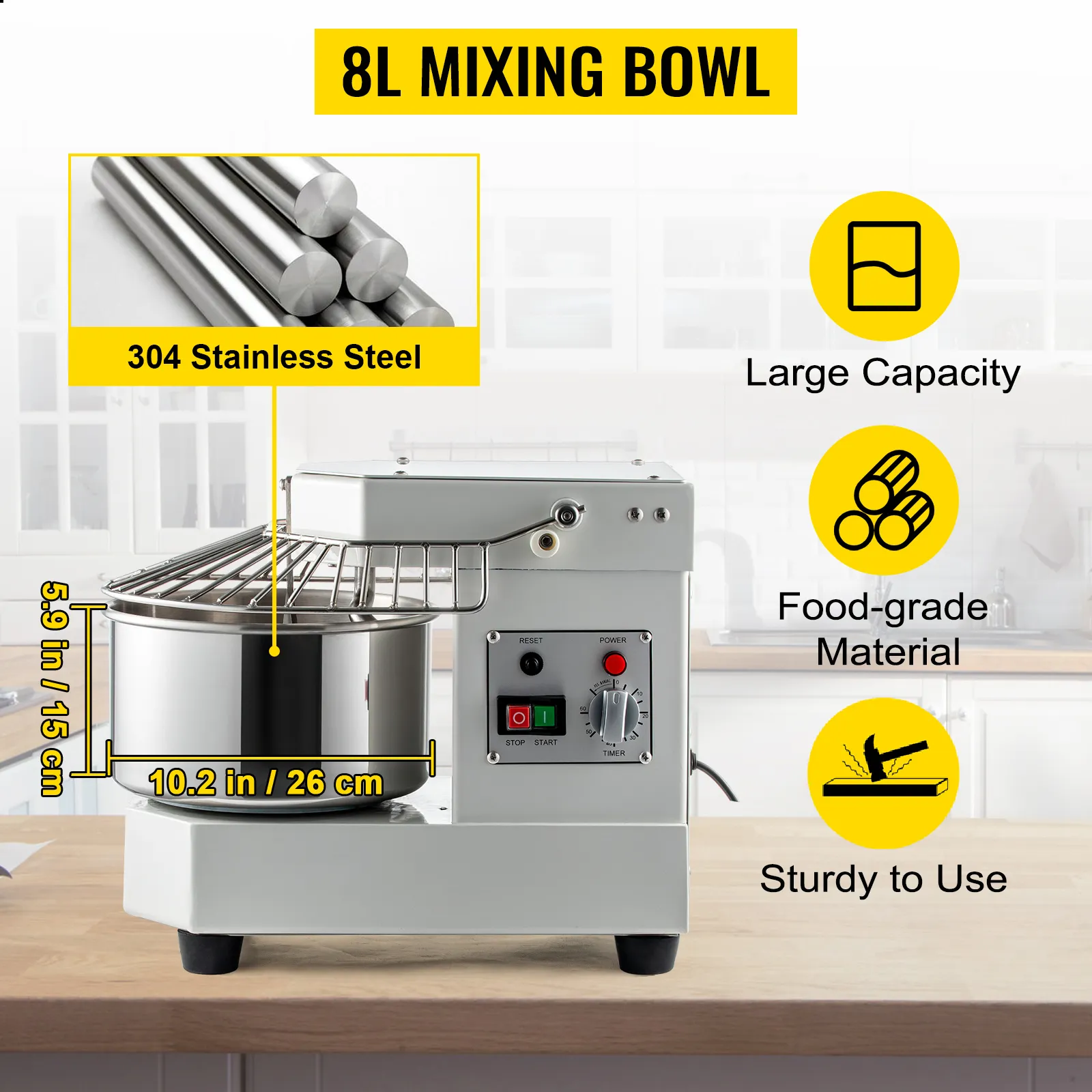 CREWORKS 30L Commercial Food Mixer With Dough Hook, 1100W Stainless Steel Stand Mixer, Pizza Bakery Multifunction Blender, 3 Speed Electric Dough Mixer For Bread Cake Hook Beater Whip
