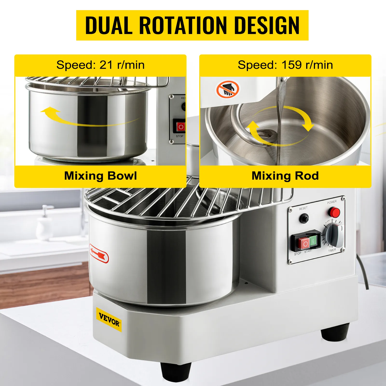 CREWORKS 30L Commercial Food Mixer With Dough Hook, 1100W Stainless Steel Stand Mixer, Pizza Bakery Multifunction Blender, 3 Speed Electric Dough Mixer For Bread Cake Hook Beater Whip