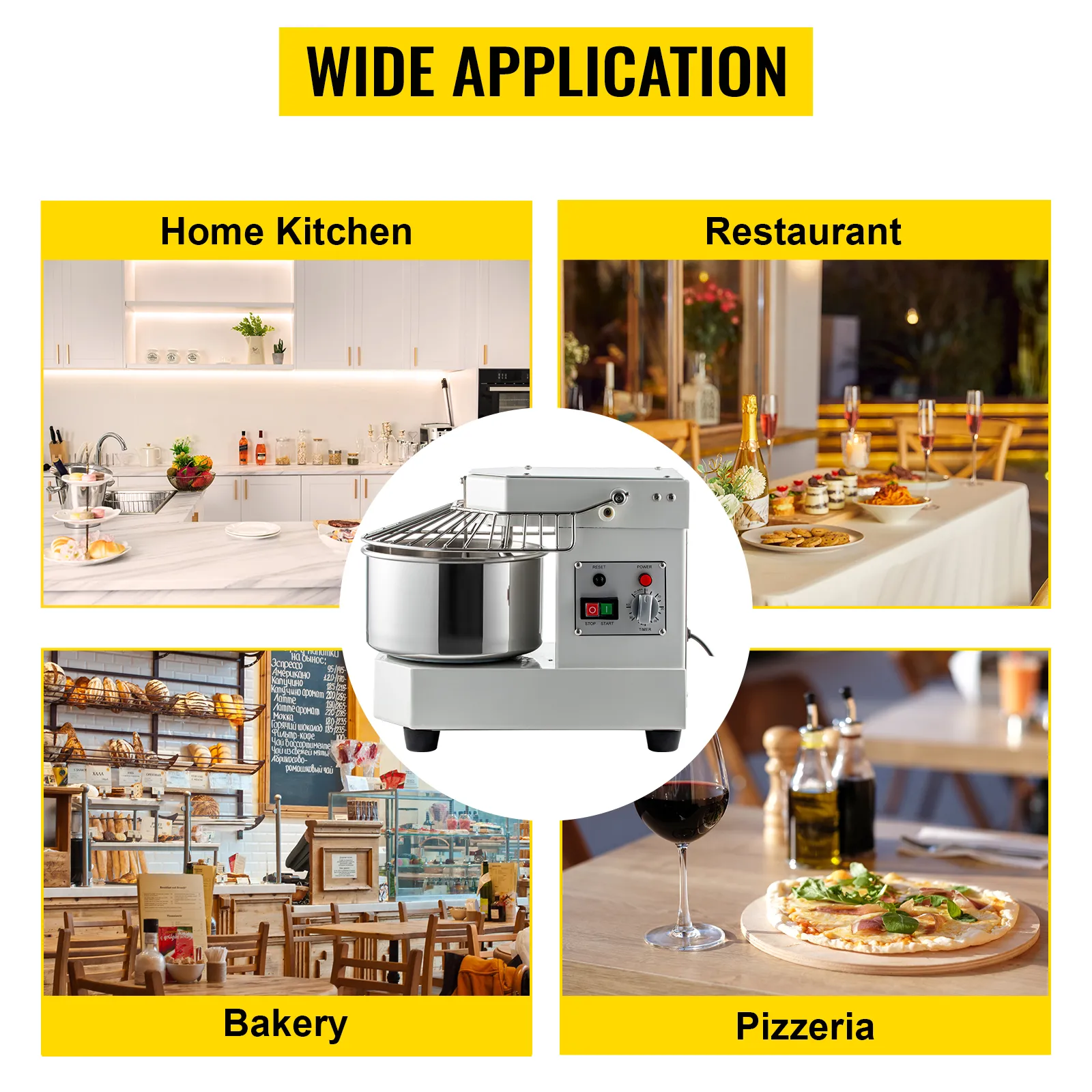 Batidora de alimentos comercial VEVOR para cocinas domésticas, restaurantes, panaderías y pizzerías.