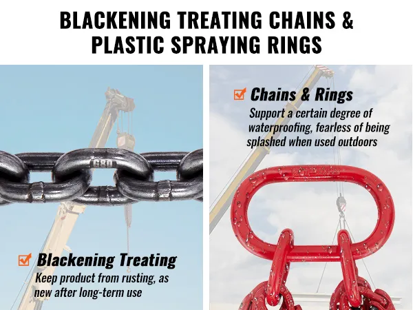 Cadenas g80 ennegrecidas y anillos plastificados utilizados en grúas, resistentes al óxido y al agua para exteriores. Eslinga de cadena VEVOR.