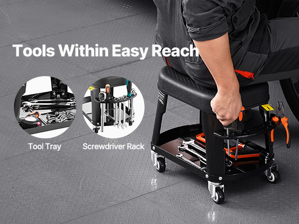 VEVOR Work Stool With Wheels – 360° Swivel with Tool Tray