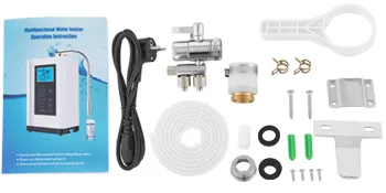 Ionizador de agua VEVOR con accesorios que incluyen mangueras, conectores y manual de instrucciones.