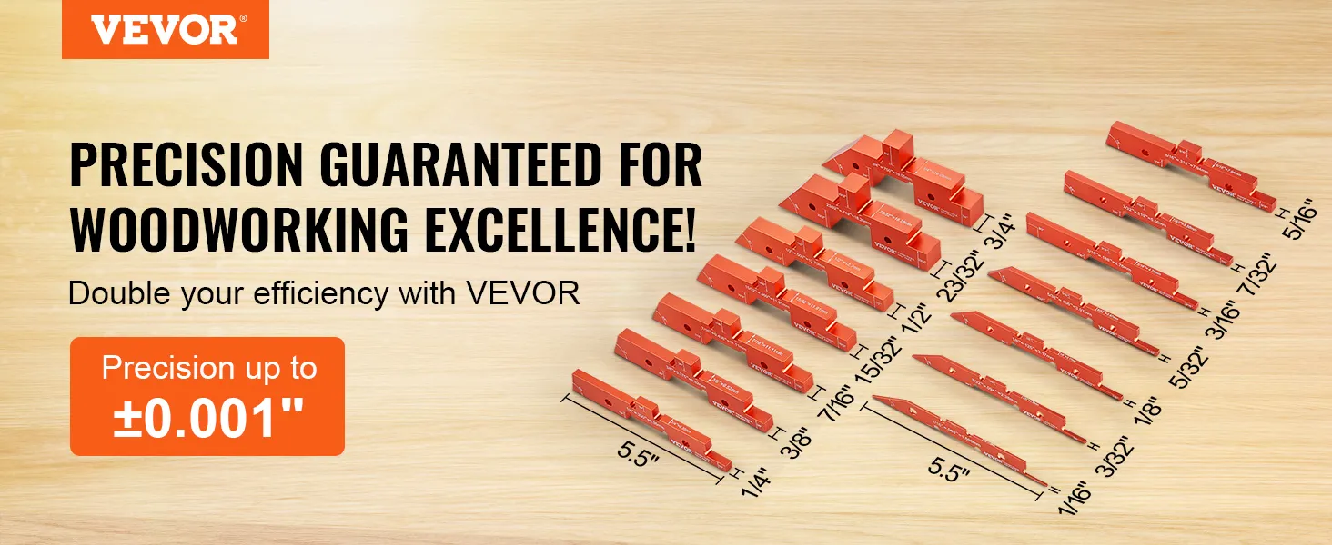 VEVOR router table setup bars in various sizes, showcasing precision for woodworking excellence.