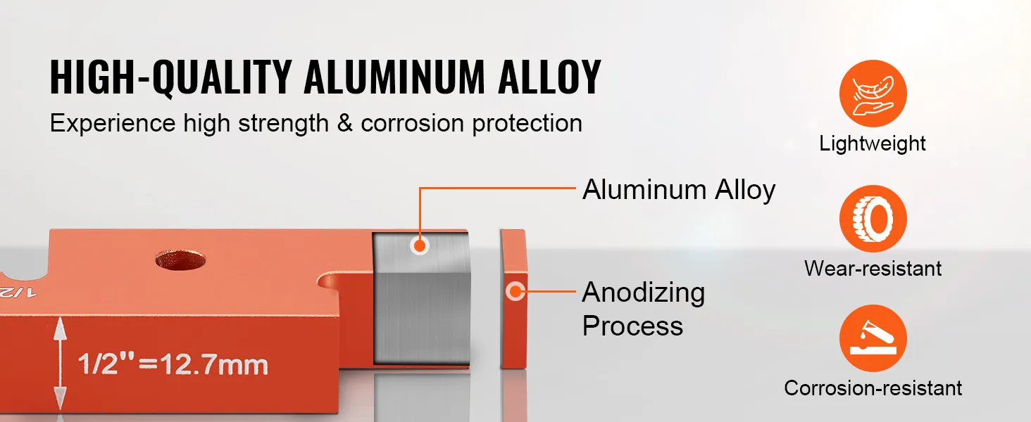 high-quality aluminum VEVOR router table setup bars showcasing 1/2 inch size, wear and corrosion resistance.