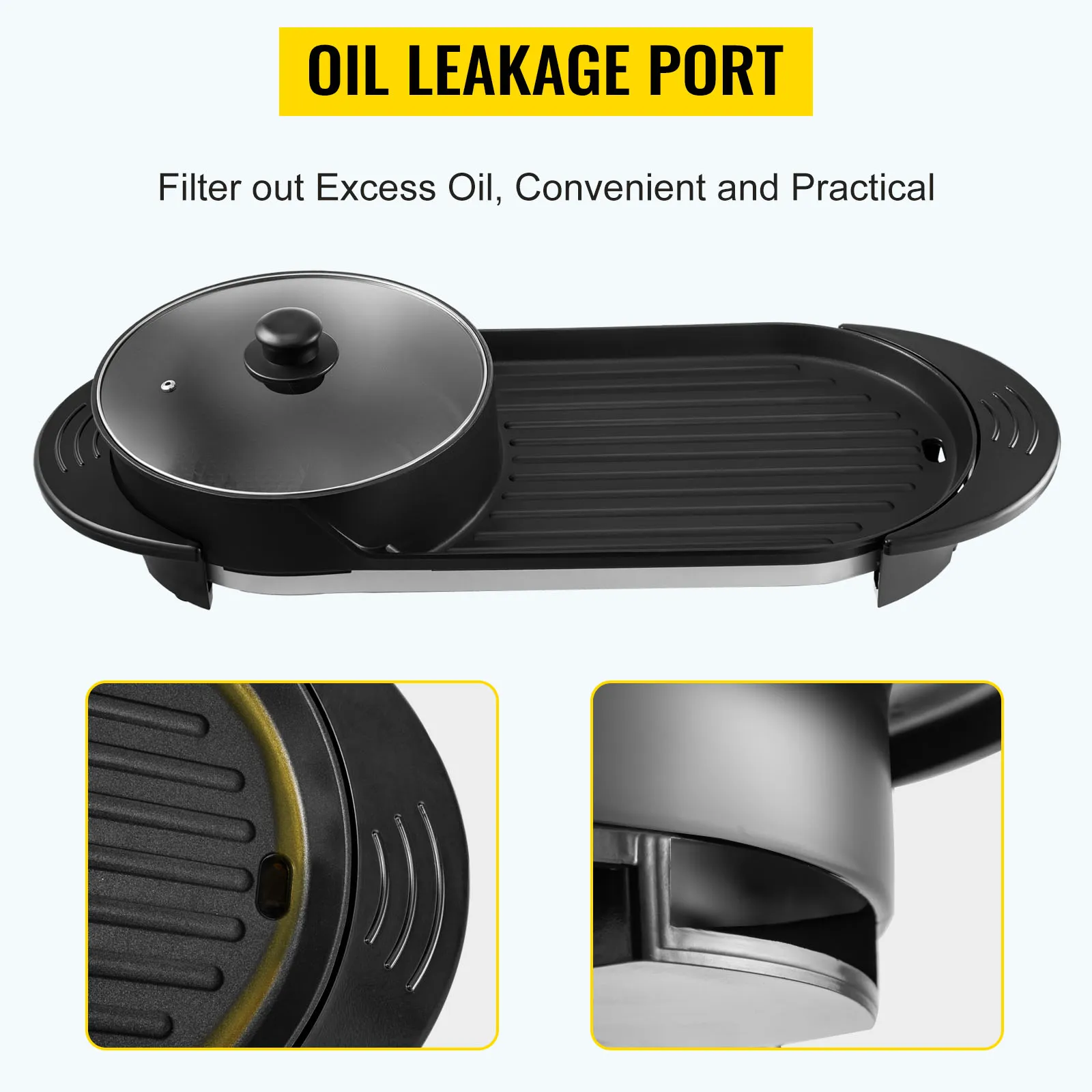 Parrilla para barbacoa y olla caliente VEVOR con puerto de fuga de aceite para filtrar el exceso de aceite.