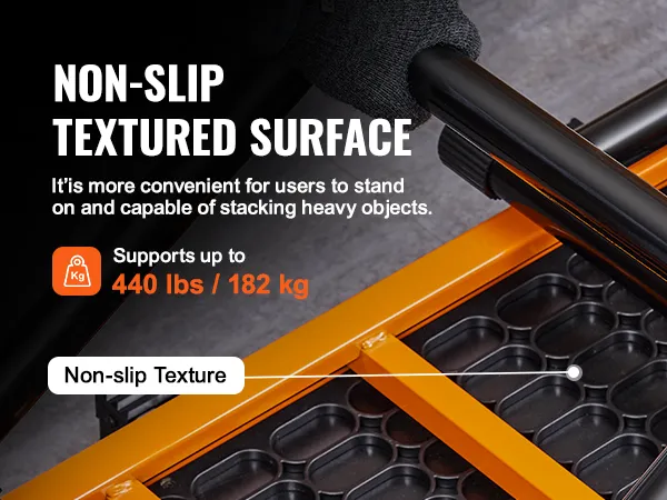 non-slip textured surface of VEVOR miter saw stand supporting up to 440 lbs (182 kg).