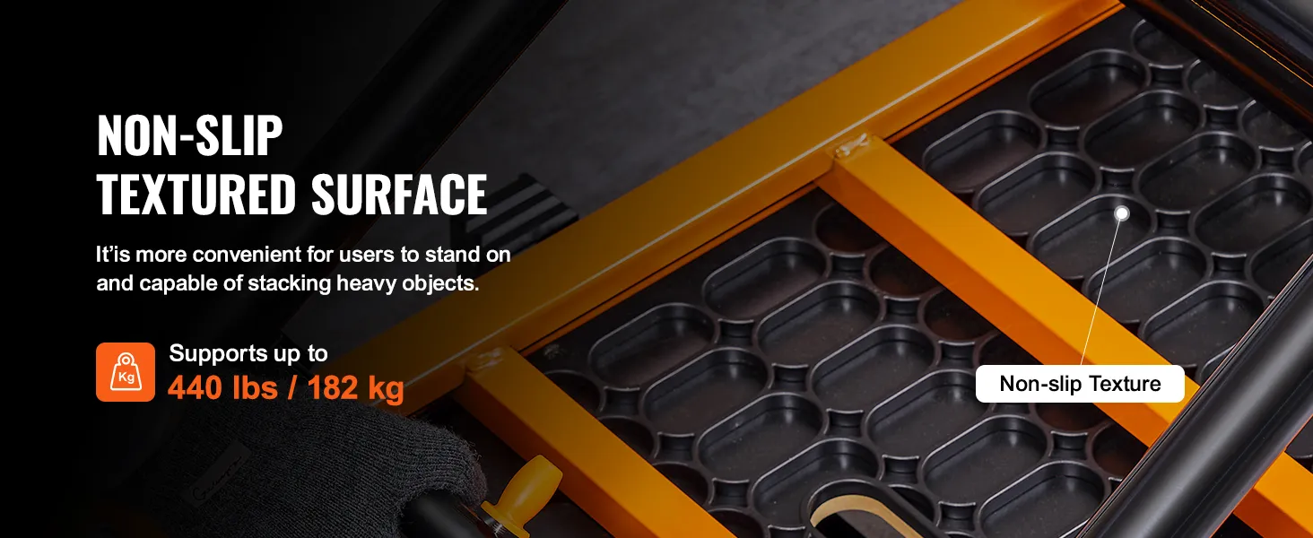 non-slip textured surface of VEVOR miter saw stand supporting up to 440 lbs (182 kg).