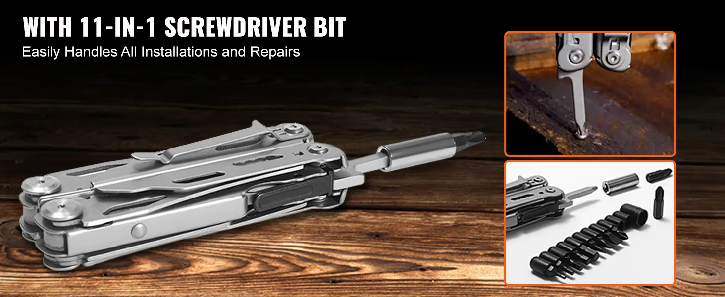 VEVOR multitool pliers with 11-in-1 screwdriver bit for versatile installations and repairs.