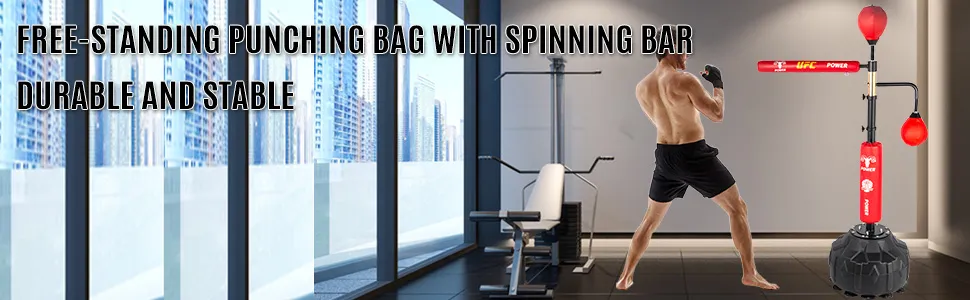 man training with VEVOR boxing speed trainer in modern gym with city view