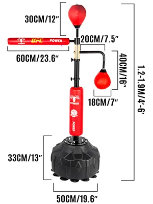 VEVOR boxing speed trainer specifications with red and black components.