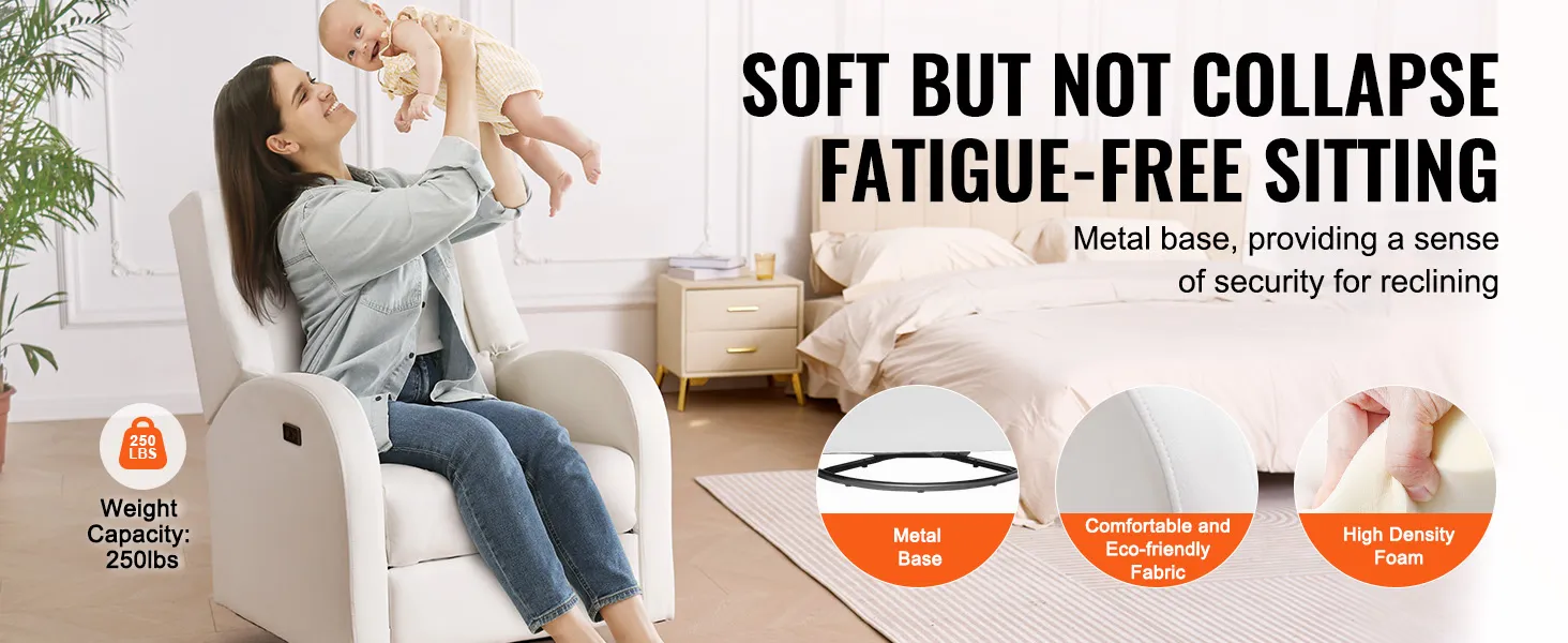 Elektrischer Relaxsessel von VEVOR mit 113 kg Tragkraft, umweltfreundlichem Stoff und hochdichtem Schaumstoff für ein gemütliches Schlafzimmer.