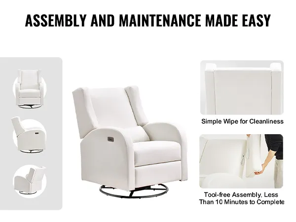 Elektrischer Ruhesessel von VEVOR mit einfacher Montage und Wartung, werkzeuglosem Aufbau und einfacher Reinigung.