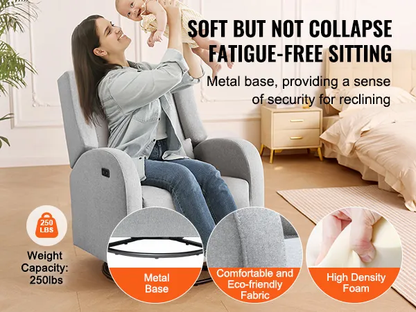 Fotel rozkładany VEVOR do sypialni, metalowa podstawa, tkanina przyjazna dla środowiska, pianka o dużej gęstości, nośność 250 funtów.