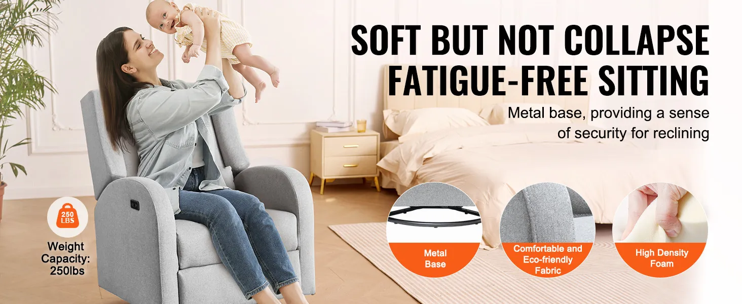 Fotel rozkładany VEVOR do sypialni, metalowa podstawa, tkanina przyjazna dla środowiska, pianka o dużej gęstości, nośność 250 funtów.