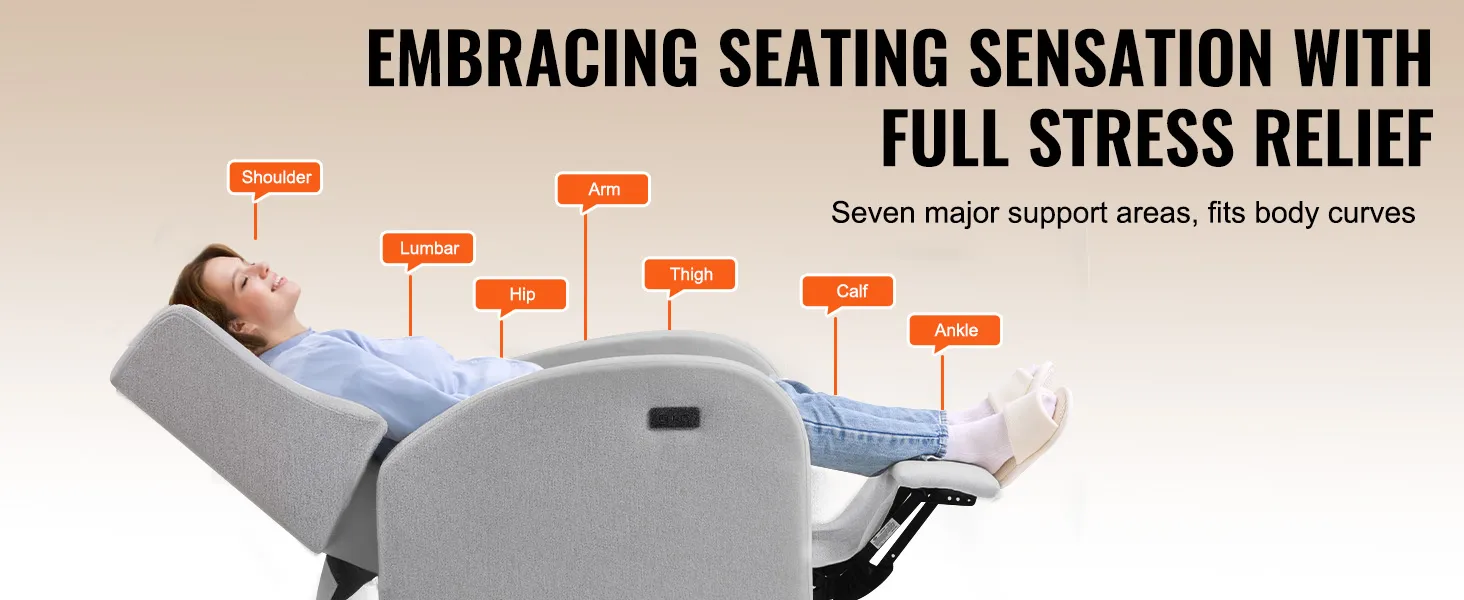 Fotel rozkładany VEVOR wyróżnia się ergonomiczną konstrukcją i siedmioma strefami podparcia, co pozwala na pełne odciążenie ciała.