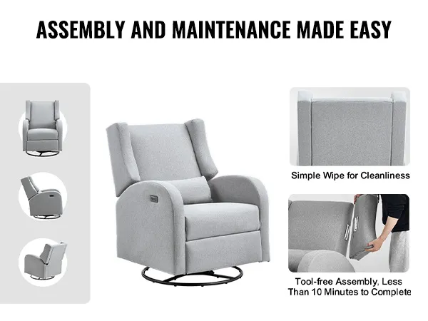 Fotel rozkładany VEVOR w kolorze szarym, łatwy montaż i konserwacja, montaż bez użycia narzędzi, wystarczy przetrzeć, aby zachować czystość.