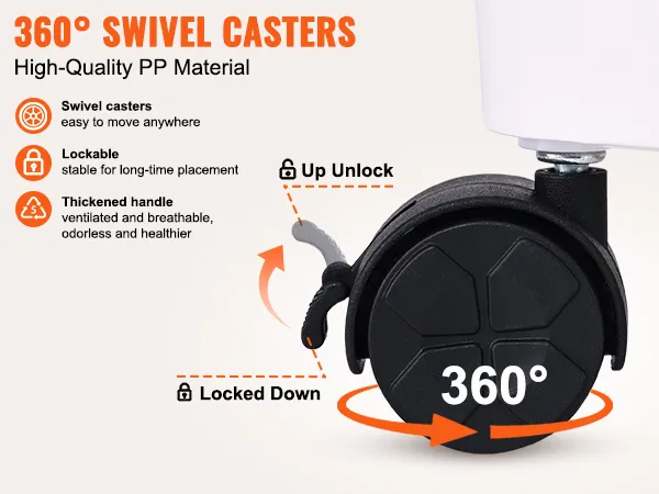 360° swivel casters, lockable, high-quality pp material for VEVOR rolling utility cart.