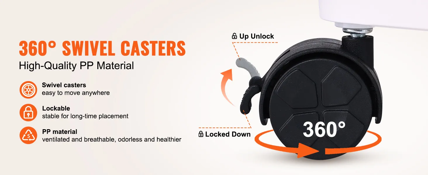 360° swivel casters, lockable, high-quality pp material for VEVOR rolling utility cart.