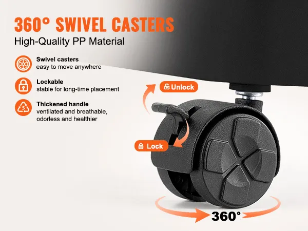 VEVOR rolling utility cart with 360° swivel casters, easy to move, lockable, high-quality pp material.