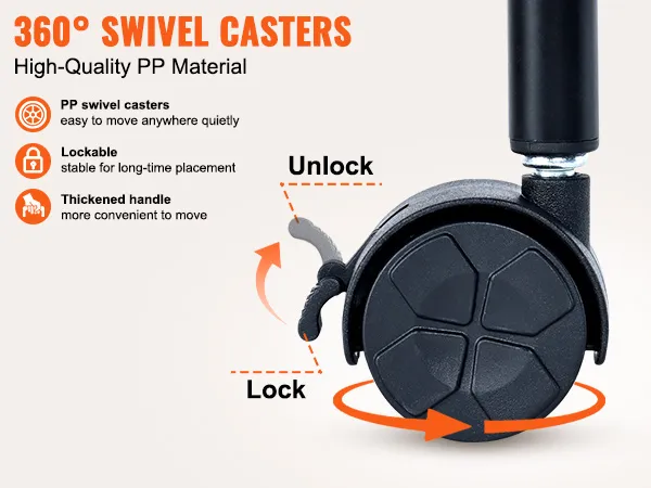360° swivel casters with lock for VEVOR rolling cart. features include durable pp material and a thickened handle.