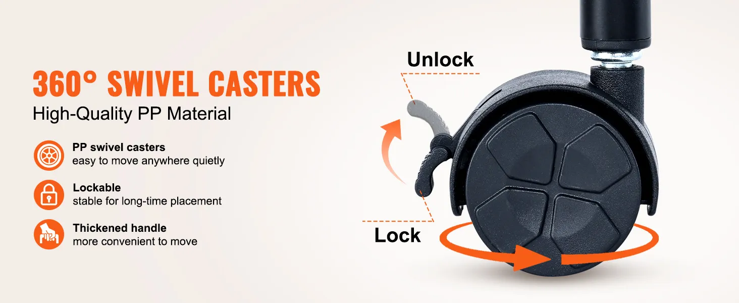 360° swivel casters with lock for VEVOR rolling cart. features include durable pp material and a thickened handle.