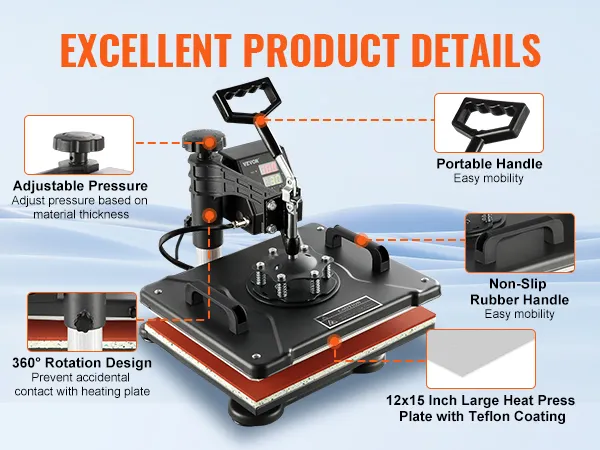 8 in 1 Heat Press Machine 12"x15" Digital Transfer T-shirts Mug Hat Plate Cap