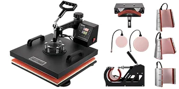Máquina de prensado térmico VEVOR con accesorios para gorras, tazas y platos.