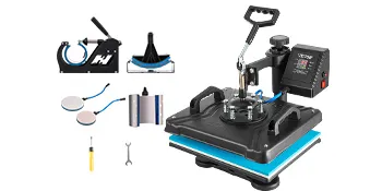 Máquina de prensado térmico VEVOR con accesorios para tazas, gorras y platos.