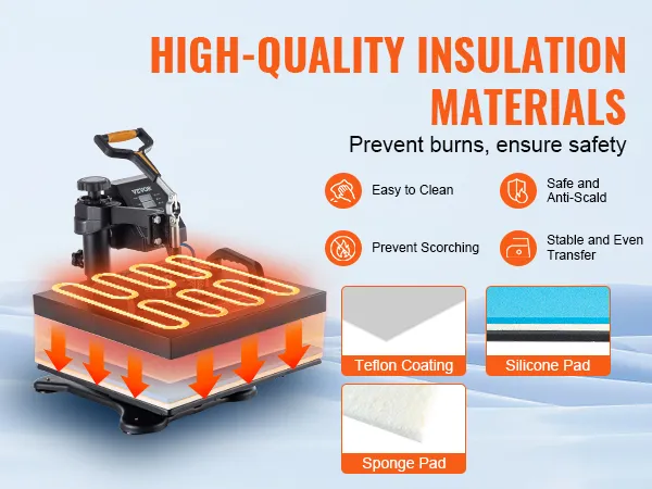 VEVOR heat press machine promotes safety with high-quality insulation materials.