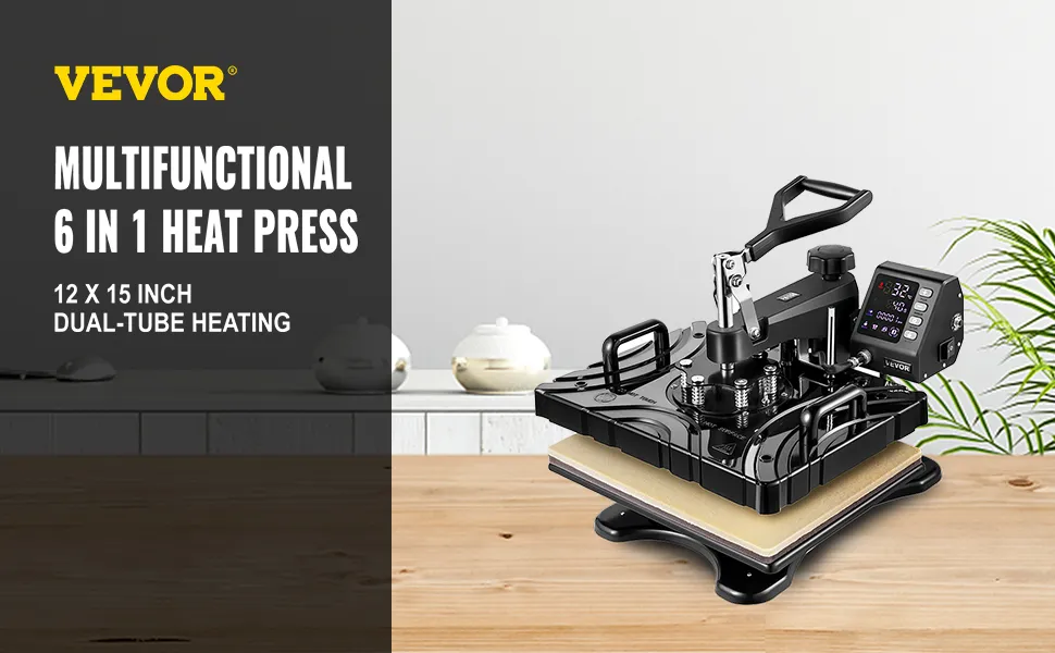 VEVOR Heißpresse, multifunktional, 6-in-1, mit 12 x 15 Zoll Doppelrohrheizung.