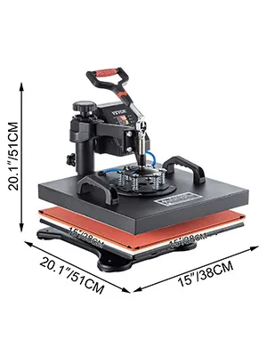 Prensa térmica VEVOR 5 en 1 con dimensiones 20,1"/51 cm x 15"/38 cm x 15"/38 cm.