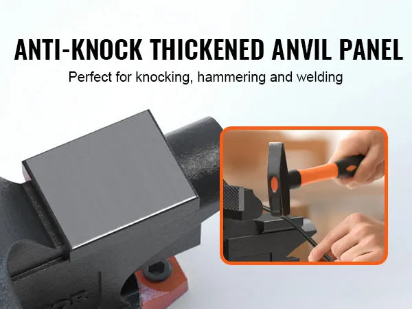 anti-knock thickened anvil panel of VEVOR bench vise, ideal for knocking, hammering, and welding.