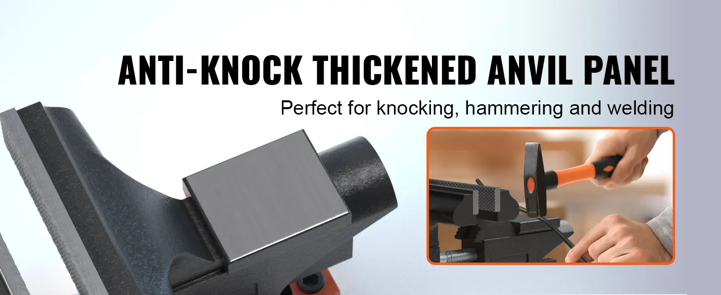 anti-knock thickened anvil panel of VEVOR bench vise, ideal for knocking, hammering, and welding.