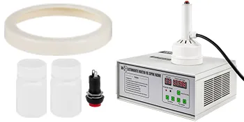 VEVOR induction sealer with components including bottles and sealing ring.