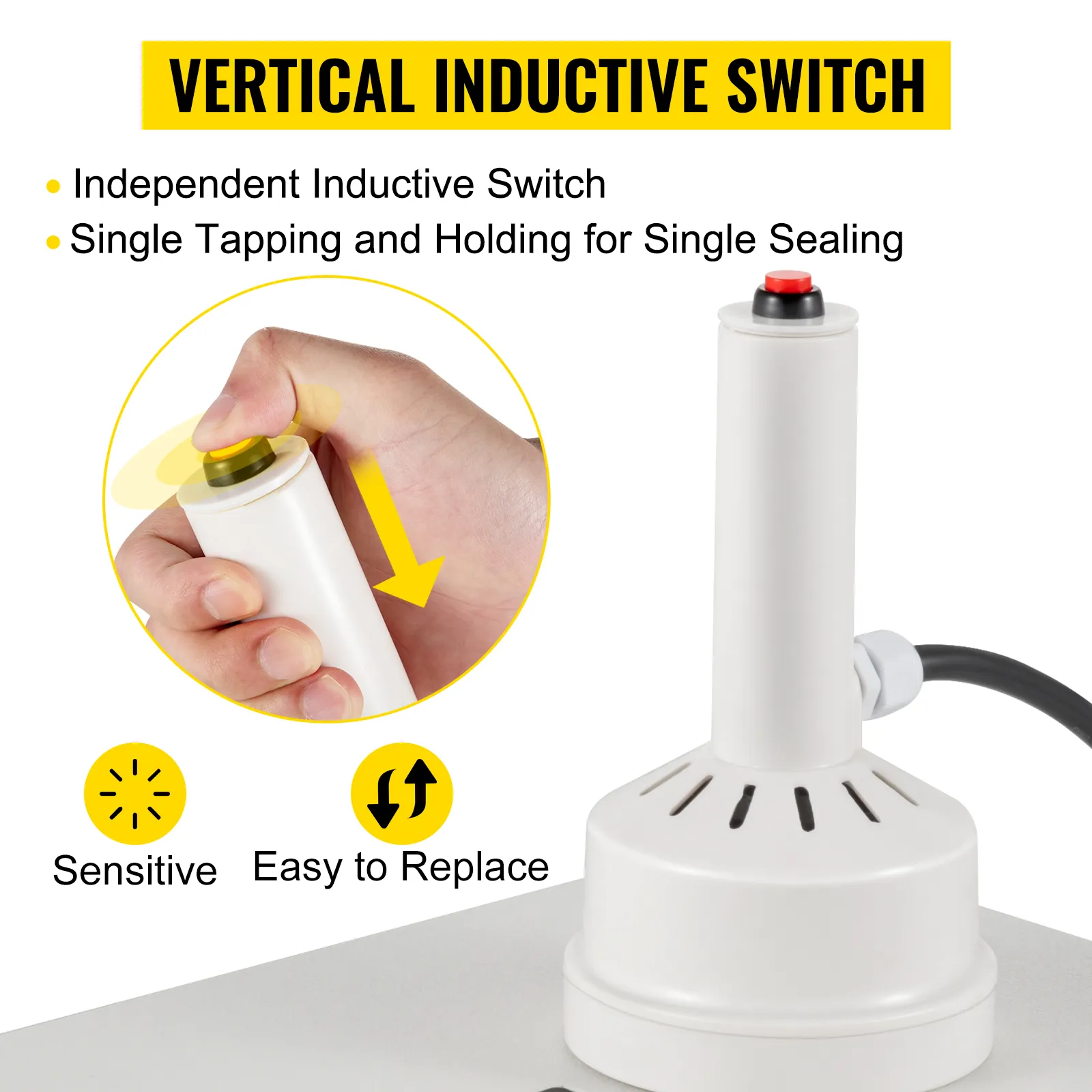 VEVOR induction sealer with vertical inductive switch, easy to replace and sensitive.