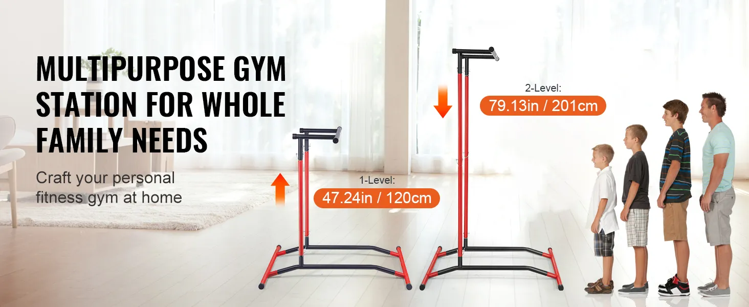 VEVOR power tower adjustable gym station designed for family use, perfect for home fitness.